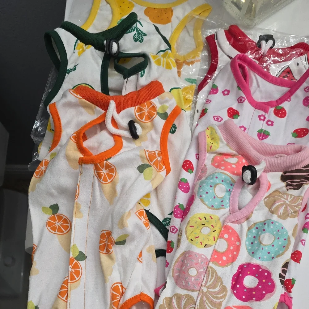 6 Colorful Fruit and Donut Print Recover Suits Cat Or Dog No Lick